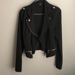 Black Asymmetrical Blazer with Gold Zipper Details